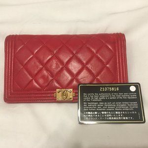 Chanel Red Quilted Lambskin Leather Boy Yen Wallet